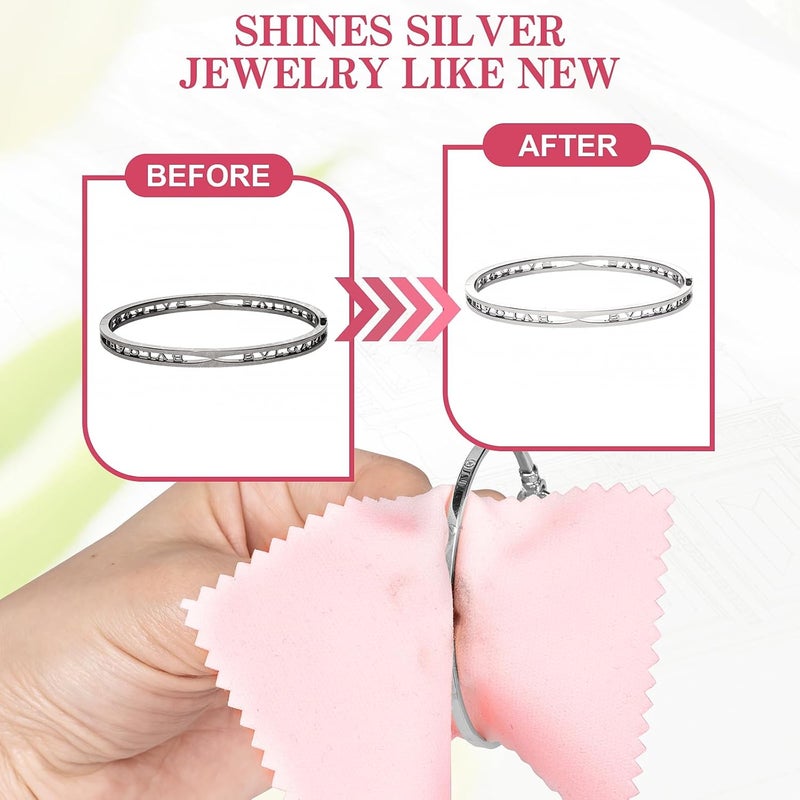 wegoup 28 Pcs Jewelry Polishing Cloth for Sterling Silver Jewelry, Pink Cleaner Cloth for Rings, Includes 40 Pcs Small Jewelry Bags, Gift for Men and Women - Image 3